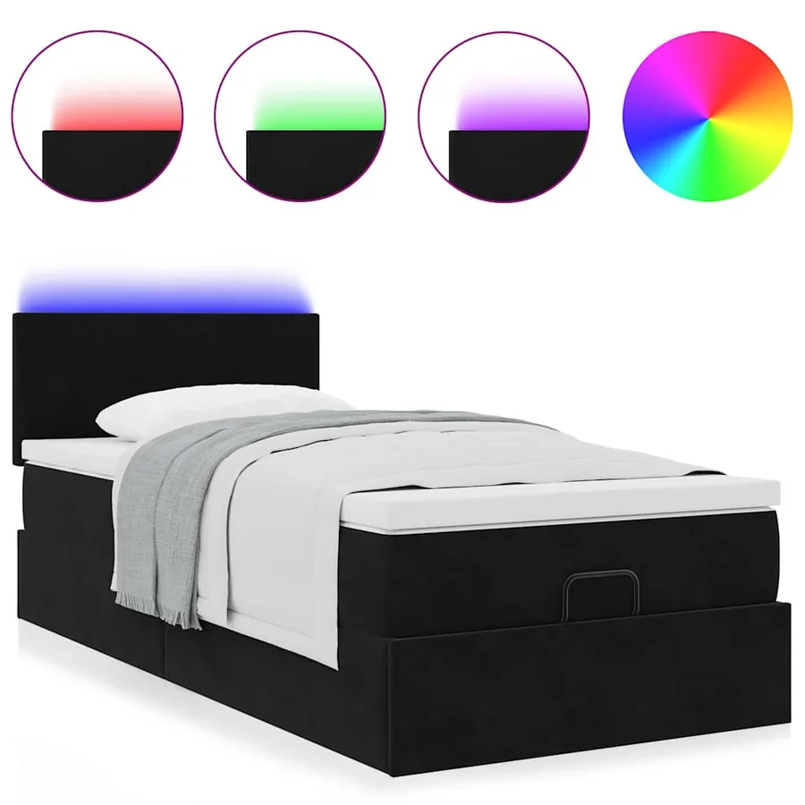 Lit ottoman avec matelas et LED noir 80x200cm velours - 5