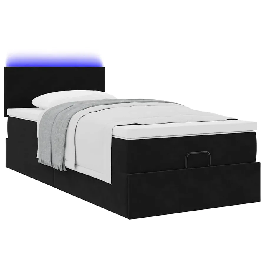 Lit ottoman avec matelas et LED noir 80x200cm velours - 6