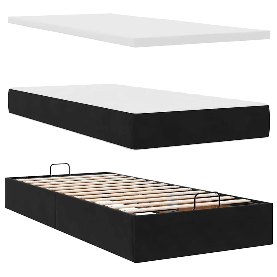 Lit ottoman avec matelas et LED noir 80x200cm velours - 9