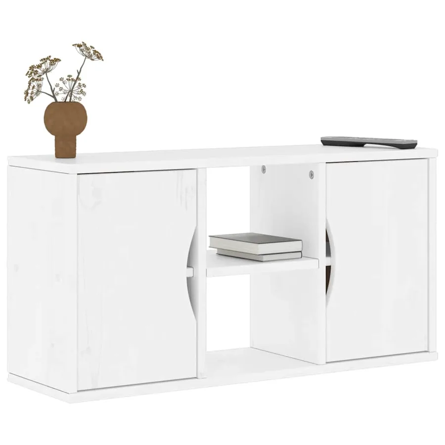 Meuble TV ODDA blanc 79x24x40 cm bois massif pin