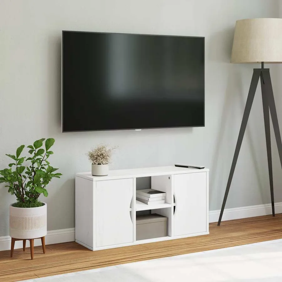 Meuble TV ODDA blanc 79x24x40 cm bois massif pin - 3