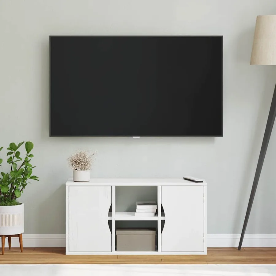 Meuble TV ODDA blanc 79x24x40 cm bois massif pin - 4