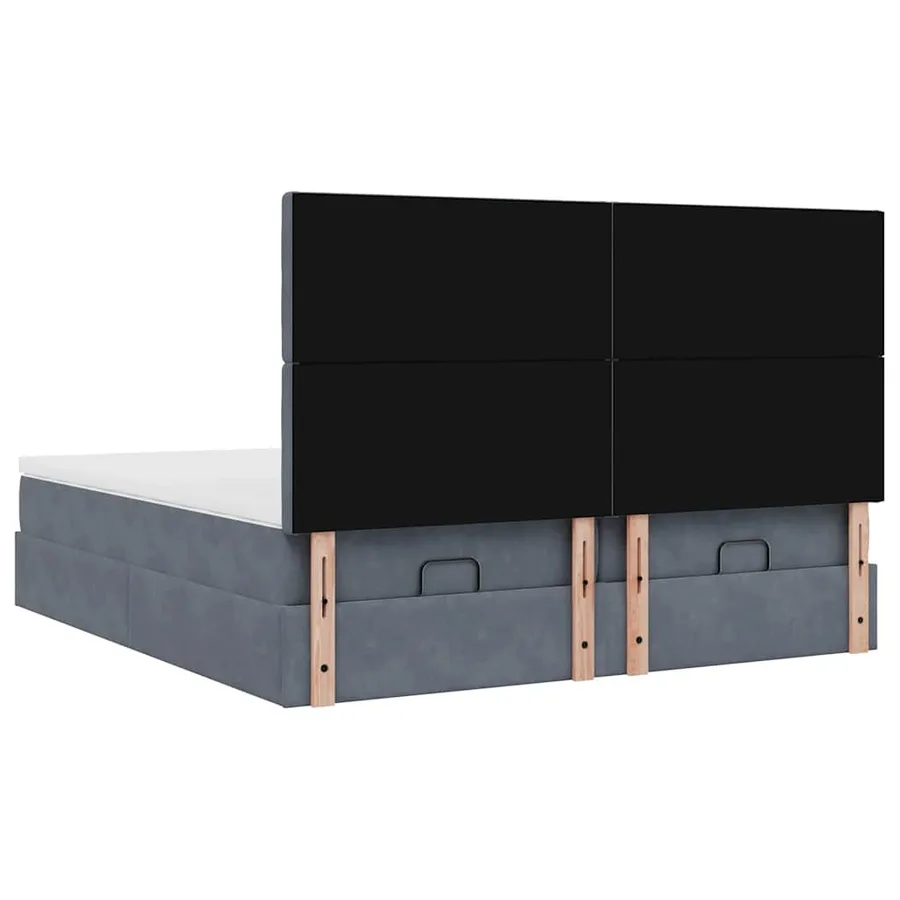 Cadre de lit ottoman avec matelas gris foncé 160x200cm velours - 9