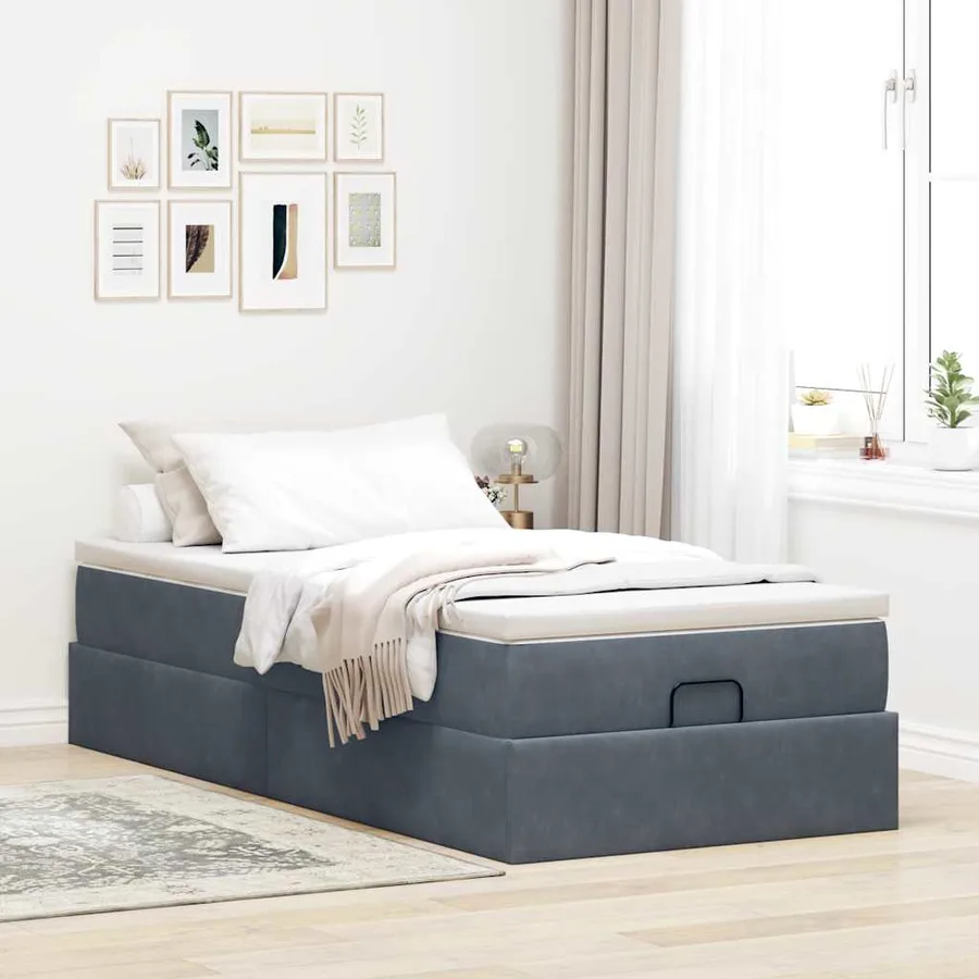 Cadre de lit ottoman avec matelas gris foncé 80x200 cm velours - 3
