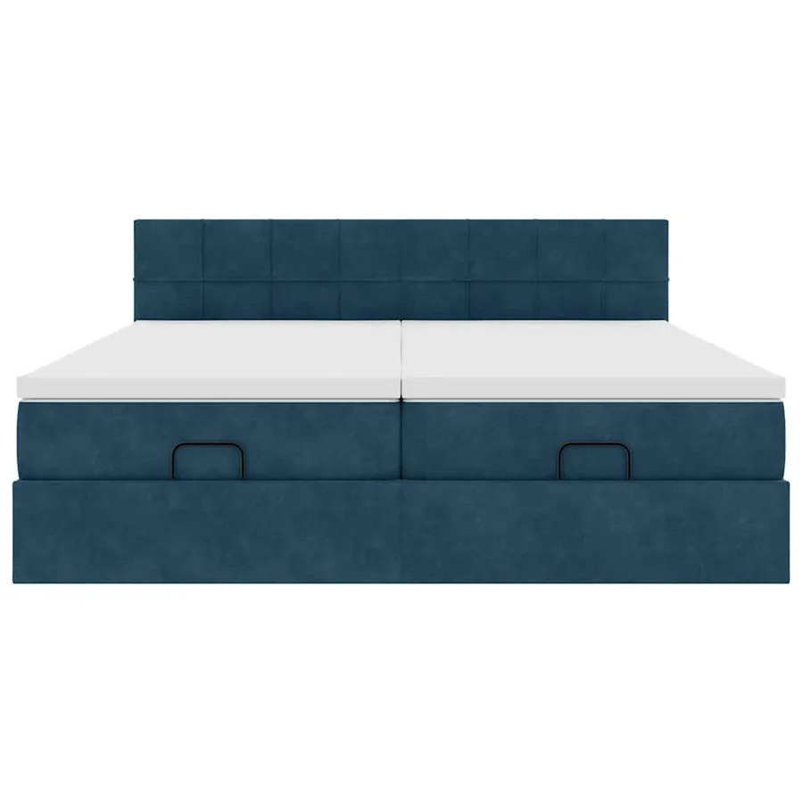 Cadre de lit ottoman avec matelas bleu foncé 160x200 cm velours - 8