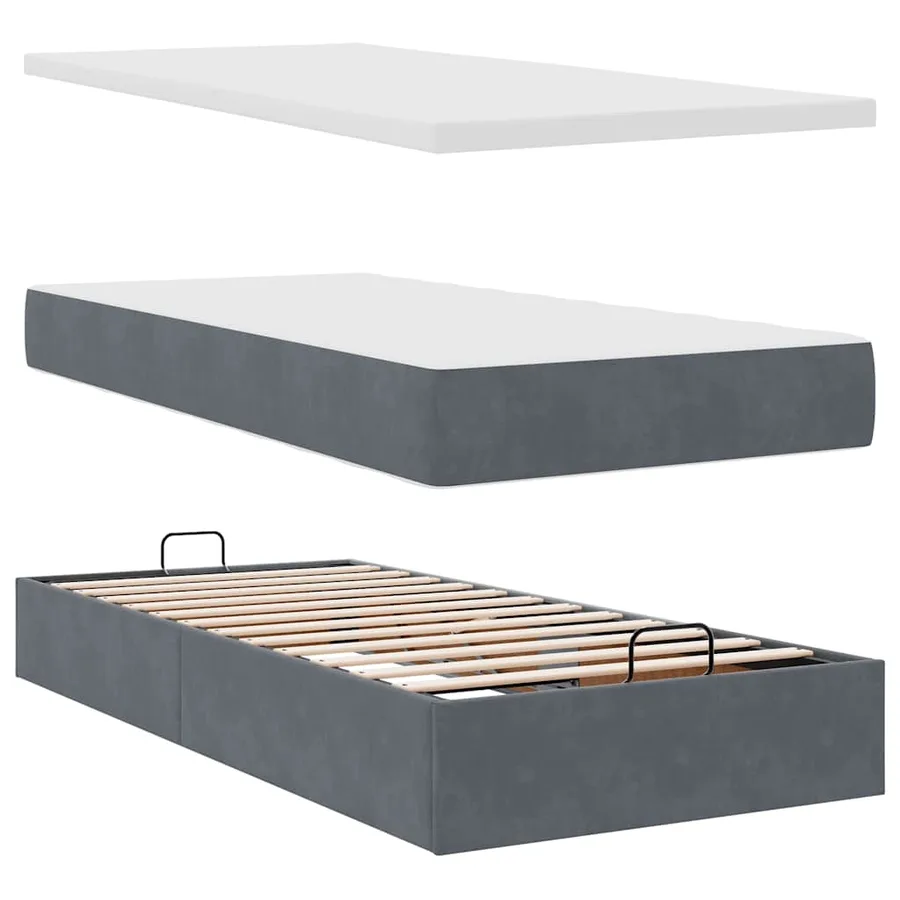 Cadre de lit ottoman avec matelas gris foncé 80x200 cm velours - 8