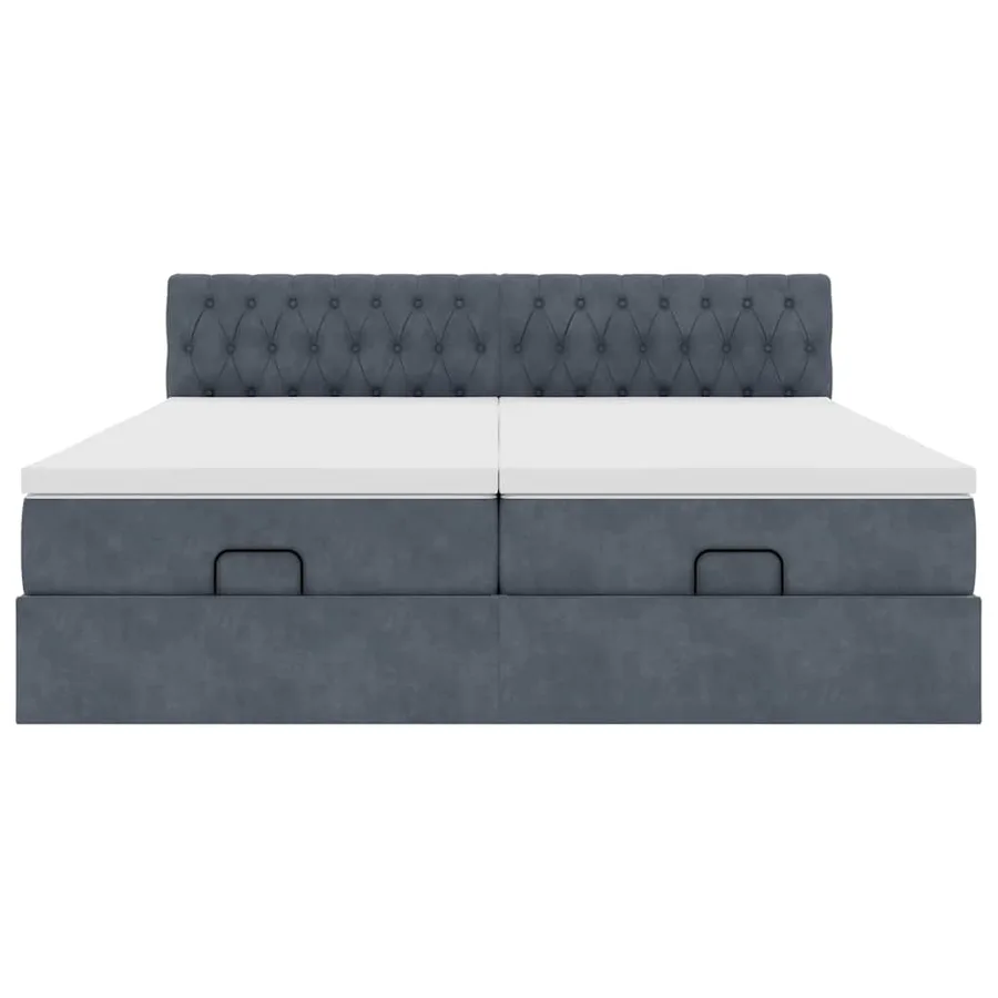 Cadre de lit ottoman avec matelas gris foncé 160x200cm velours - 7