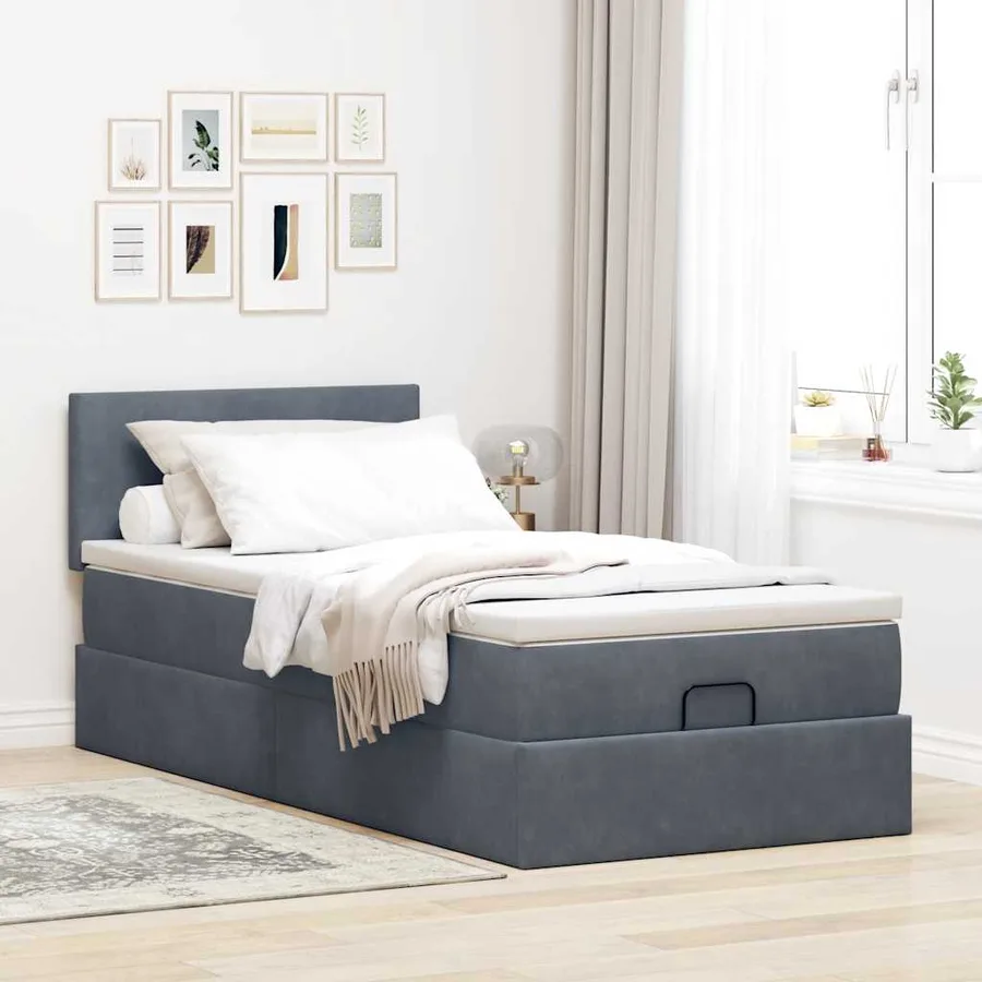 Cadre de lit ottoman avec matelas gris foncé 80x200 cm velours - 3