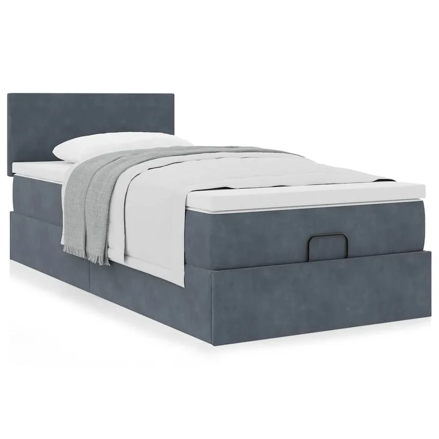 Cadre de lit ottoman avec matelas gris foncé 80x200 cm velours - 4