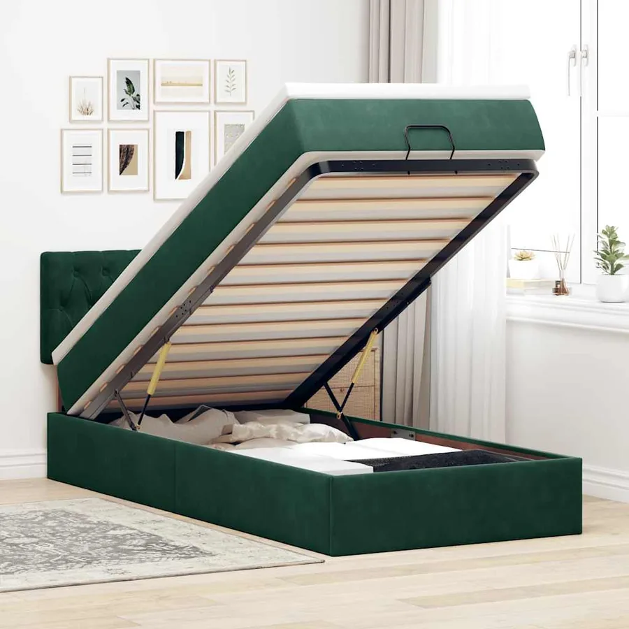 Lit ottoman avec matelas et LED Vert foncé 80x200cm velours