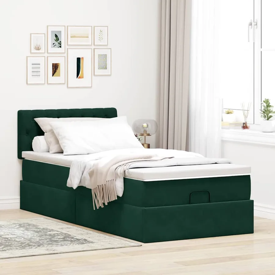 Lit ottoman avec matelas et LED Vert foncé 80x200cm velours - 4