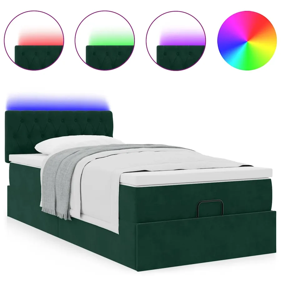 Lit ottoman avec matelas et LED Vert foncé 80x200cm velours - 5