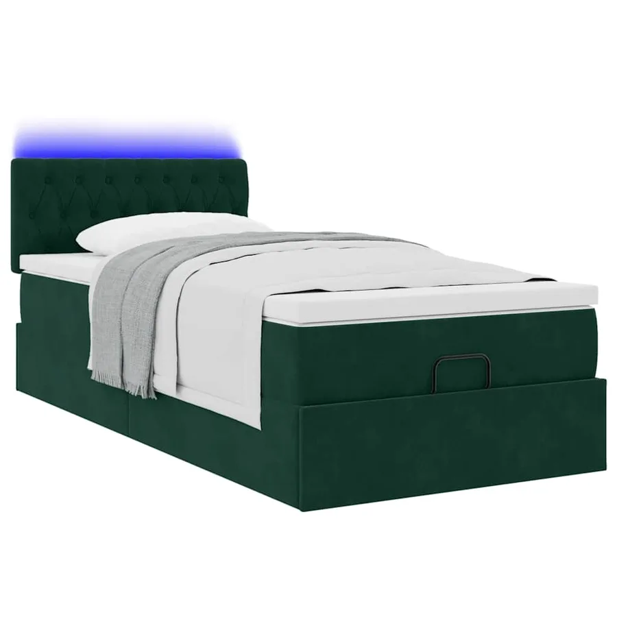 Lit ottoman avec matelas et LED Vert foncé 80x200cm velours - 6
