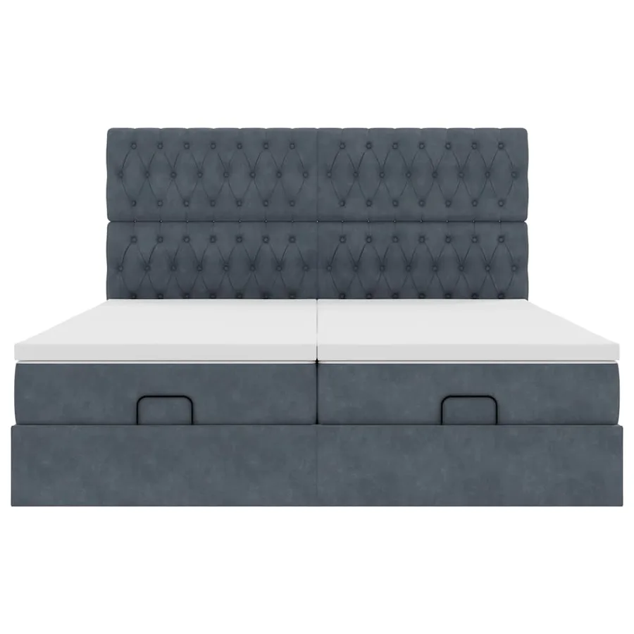 Cadre de lit ottoman avec matelas gris foncé 160x200cm velours - 7