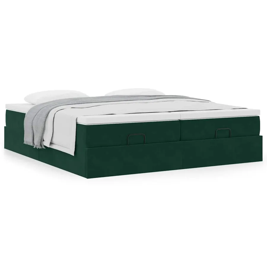 Cadre de lit ottoman avec matelas vert foncé 160x200 cm velours - 4