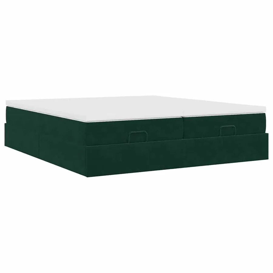 Cadre de lit ottoman avec matelas vert foncé 160x200 cm velours - 9