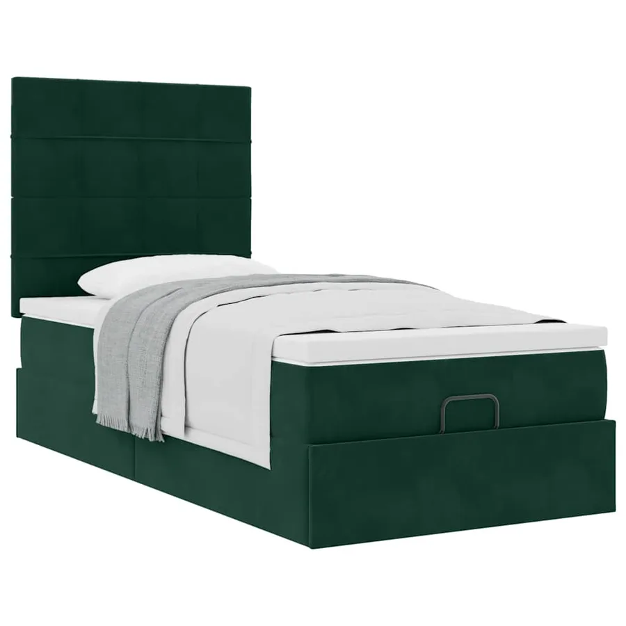 Cadre de lit ottoman avec matelas vert foncé 80x200 cm velours - 5
