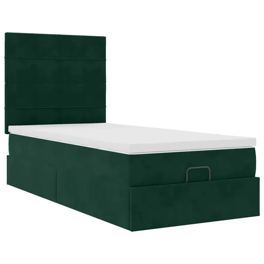 Cadre de lit ottoman avec matelas vert foncé 80x200 cm velours - 6