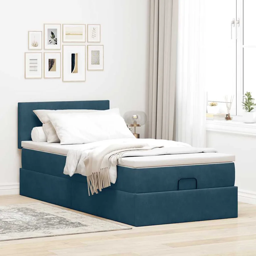 Lit ottoman avec matelas et LED bleu foncé 80x200cm velours - 4