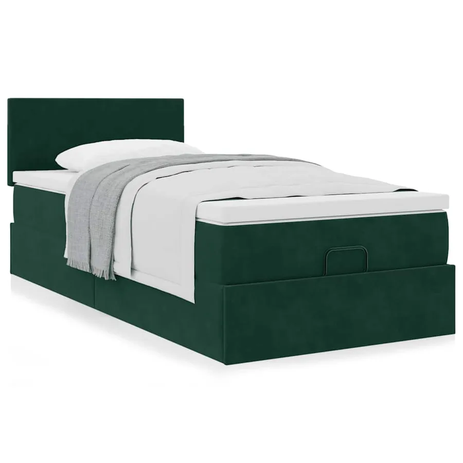 Cadre de lit ottoman avec matelas vert foncé 80x200 cm velours - 4