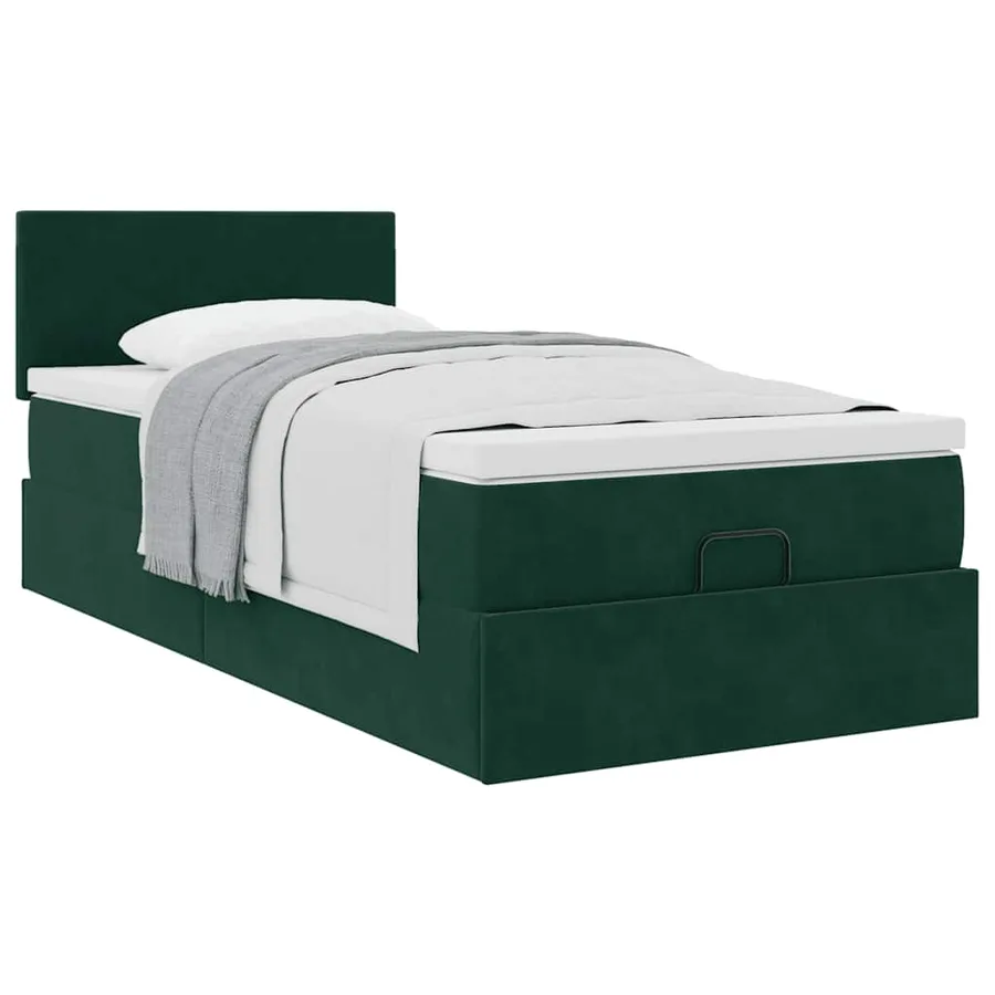 Cadre de lit ottoman avec matelas vert foncé 80x200 cm velours - 5