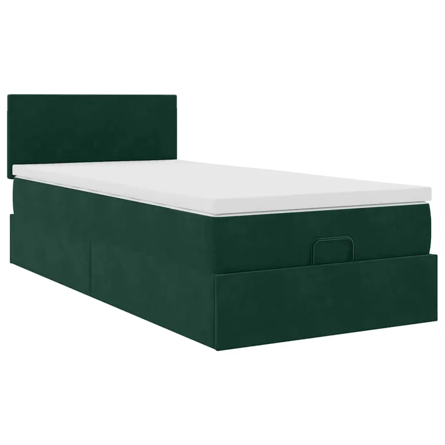 Cadre de lit ottoman avec matelas vert foncé 80x200 cm velours - 6