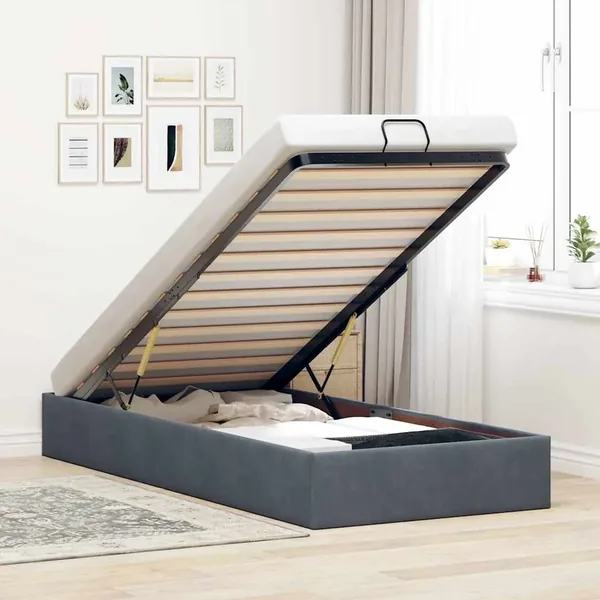 Cadre de lit ottoman sans matelas gris foncé 80x200 cm velours