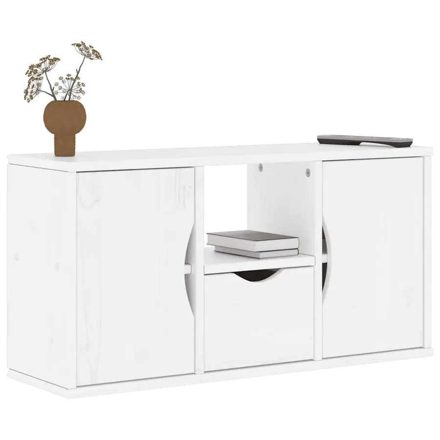 Meuble TV avec tiroir ODDA blanc 79x24x40 cm bois massif pin