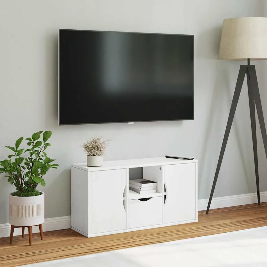 Meuble TV avec tiroir ODDA blanc 79x24x40 cm bois massif pin - 3