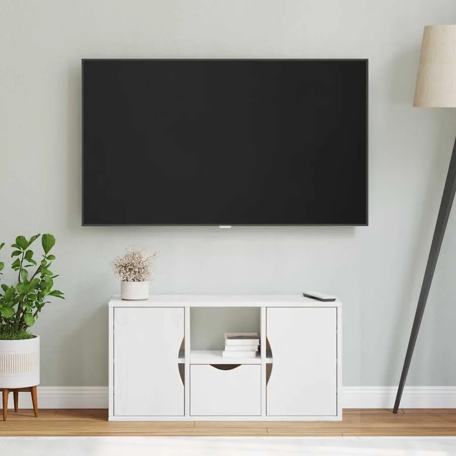 Meuble TV avec tiroir ODDA blanc 79x24x40 cm bois massif pin - 4