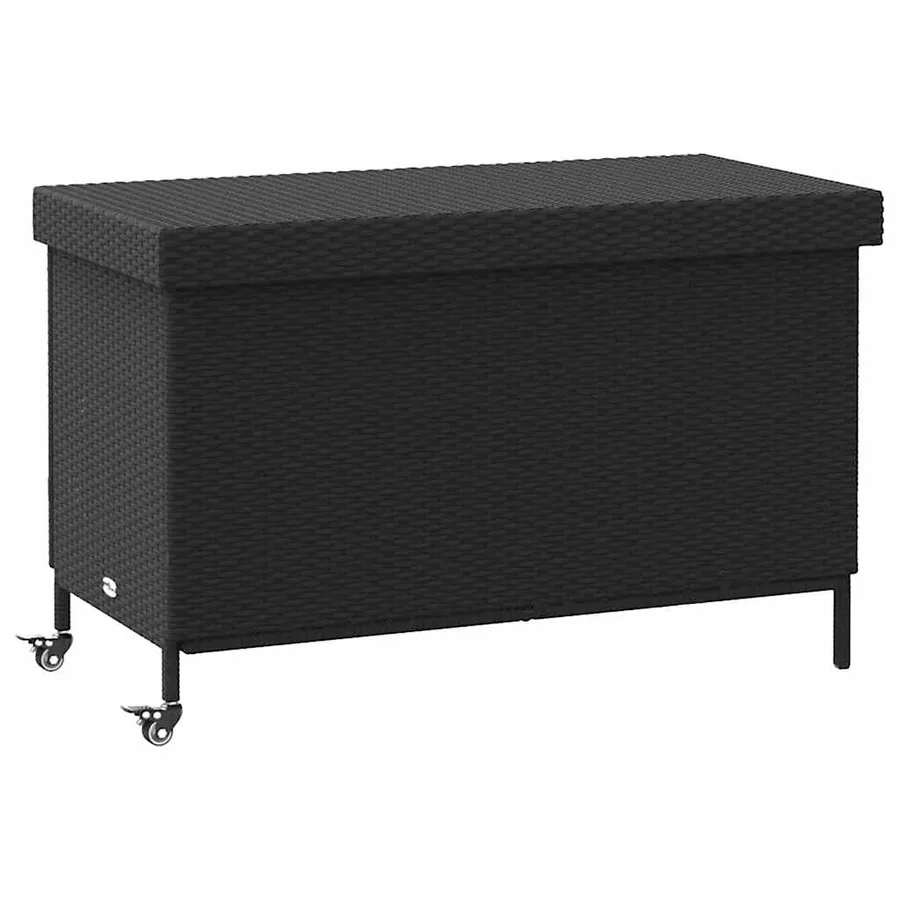 Boîte de rangement de jardin et roues noir résine tressée - 2