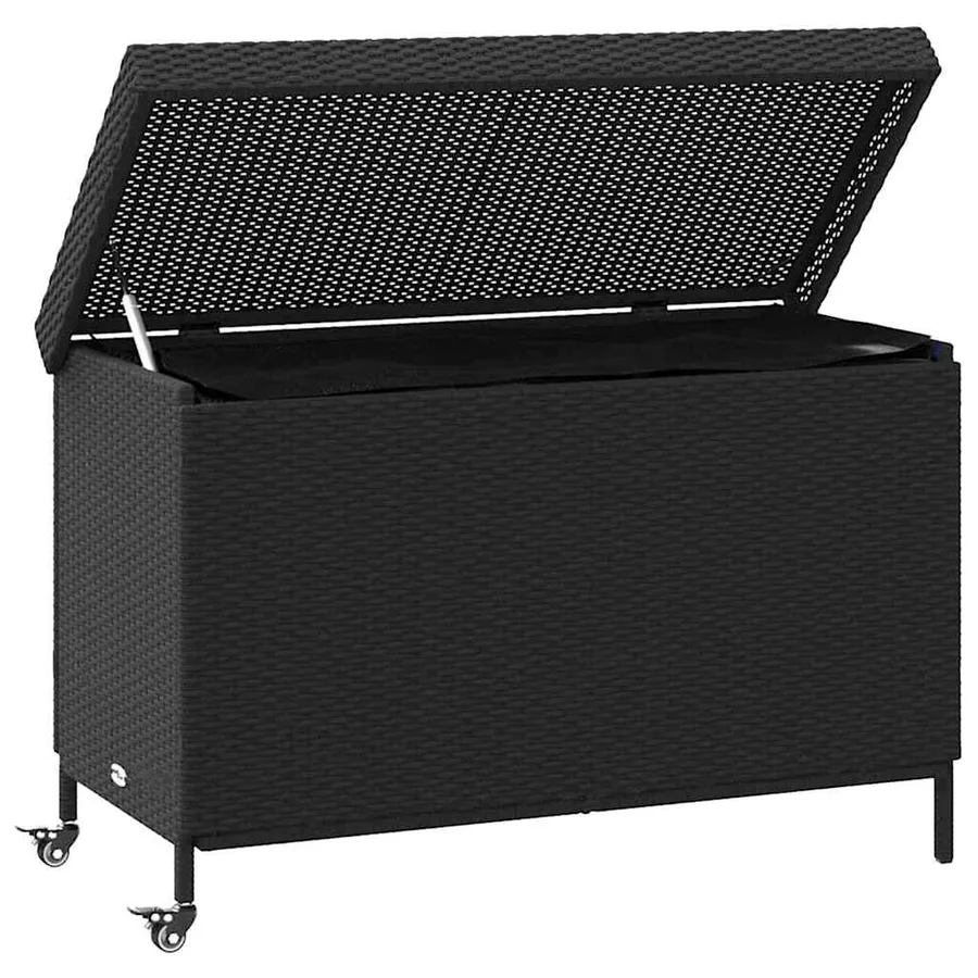 Boîte de rangement de jardin et roues noir résine tressée - 3