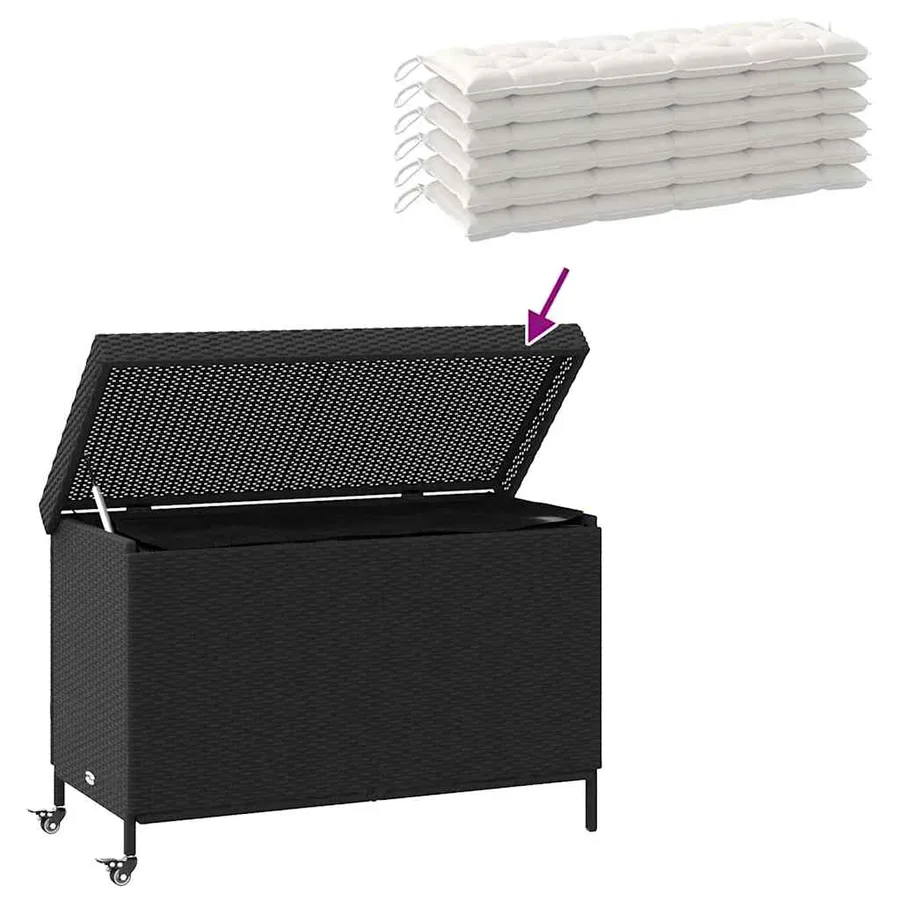 Boîte de rangement de jardin et roues noir résine tressée - 7