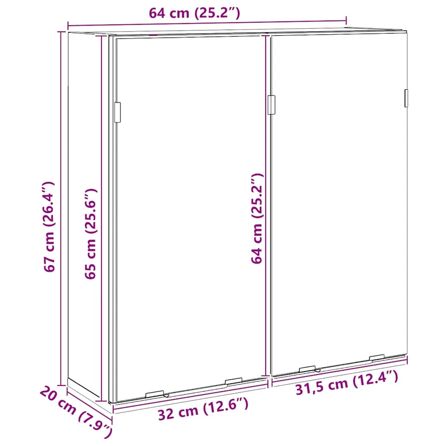 Armoire à miroir de salle de bain chêne artisanal 64x20x66,5 cm - 11