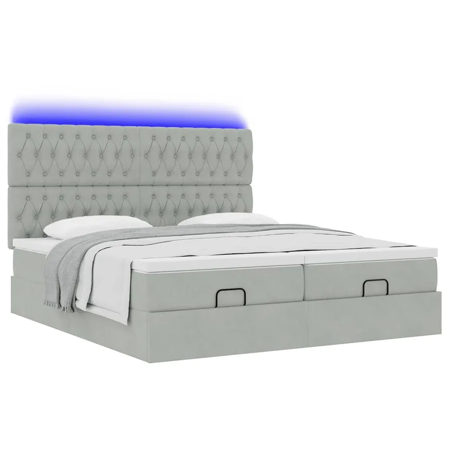 Cadre de lit ottoman et matelas gris clair 160x200cm velours - 6
