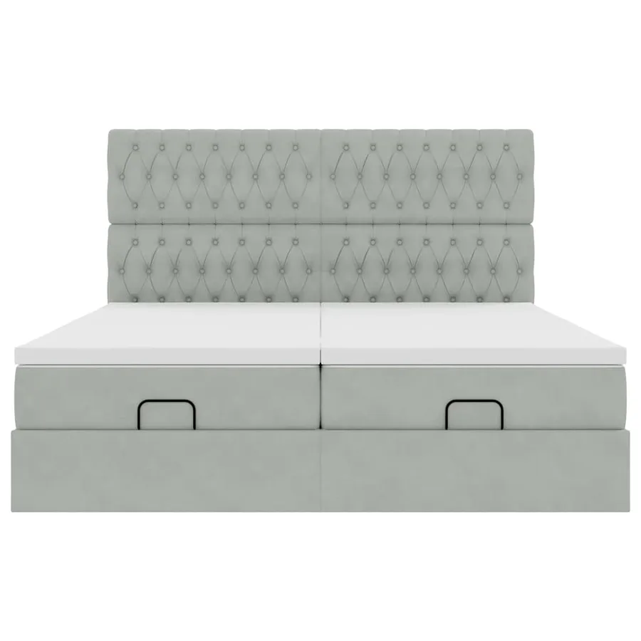 Cadre de lit ottoman et matelas gris clair 160x200cm velours - 8