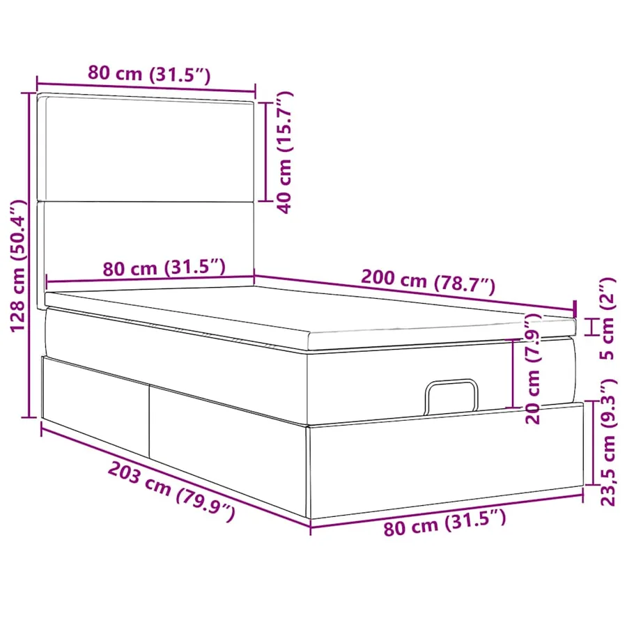 Cadre de lit ottoman avec matelas gris clair 80x200 cm velours - 18