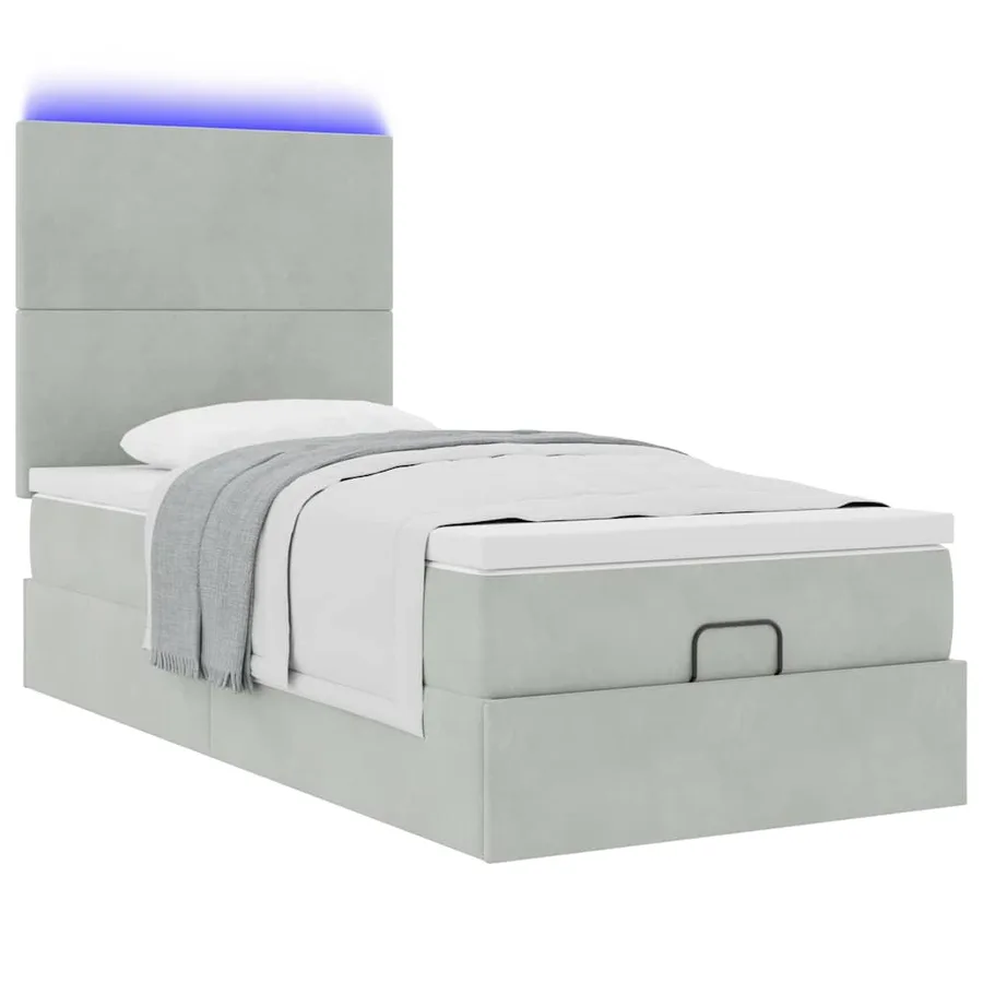 Cadre de lit ottoman avec matelas gris clair 80x200 cm velours - 6