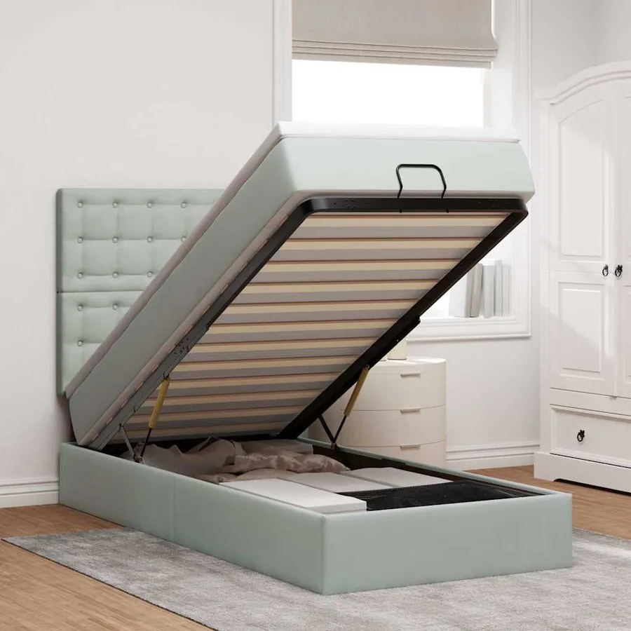 Cadre de lit ottoman avec matelas gris clair 80x200 cm velours
