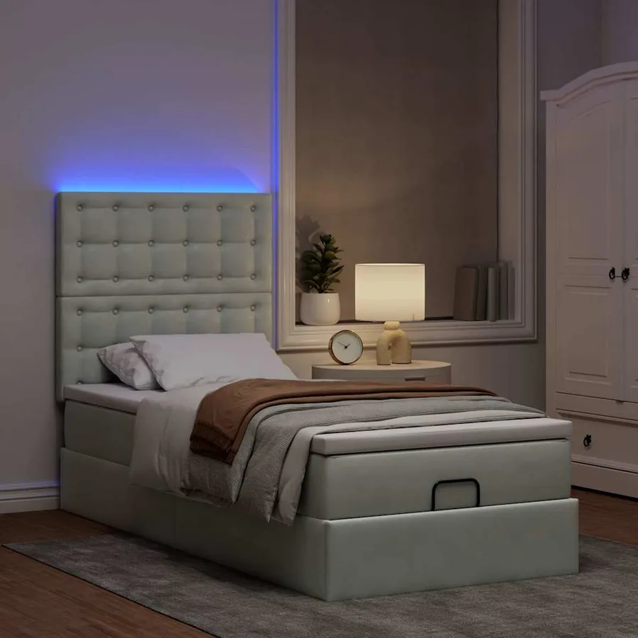Cadre de lit ottoman avec matelas gris clair 80x200 cm velours - 3