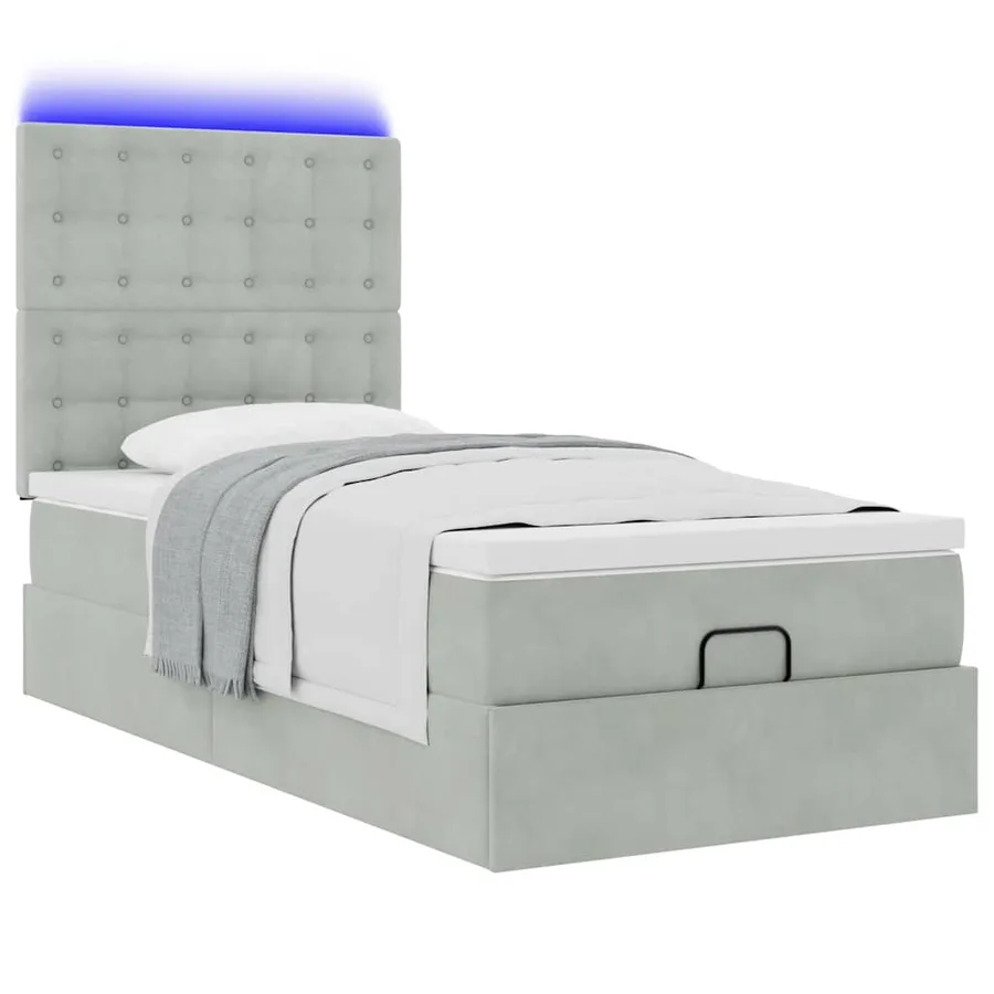 Cadre de lit ottoman avec matelas gris clair 80x200 cm velours - 6