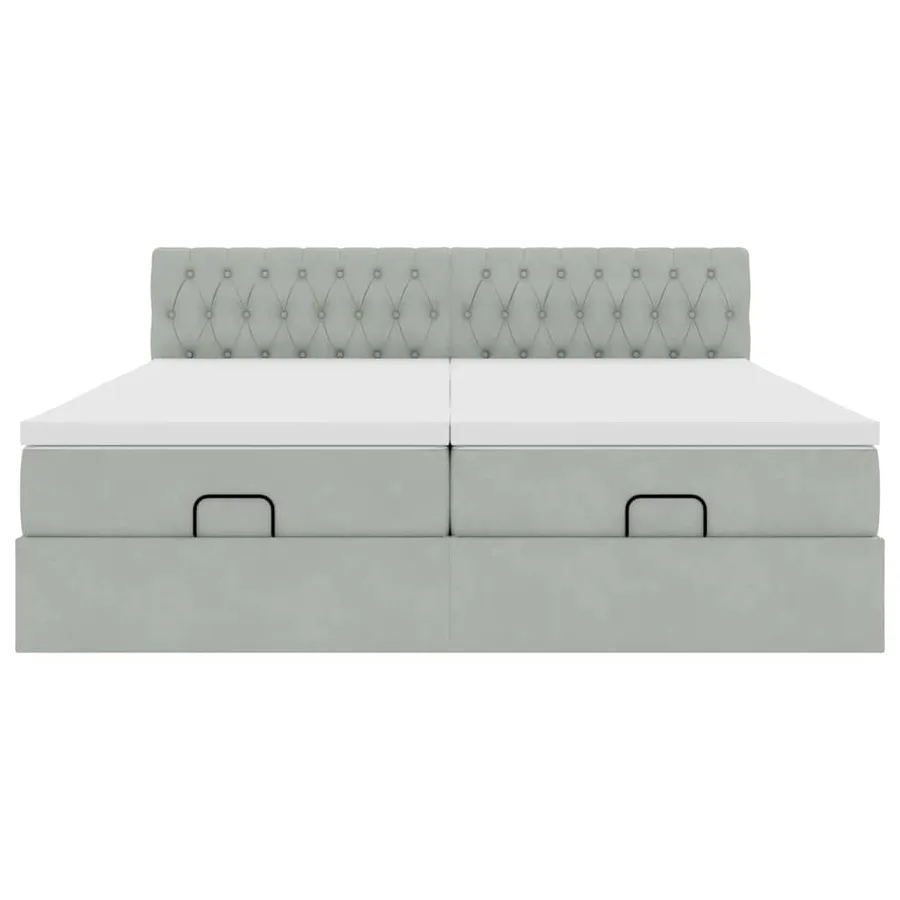 Cadre de lit ottoman et matelas gris clair 160x200cm velours - 8