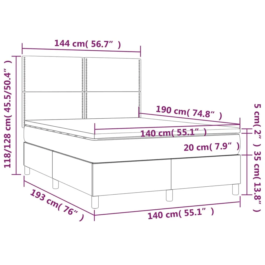 Sommier à lattes de lit avec matelas Noir 140x190 cm Velours - 5