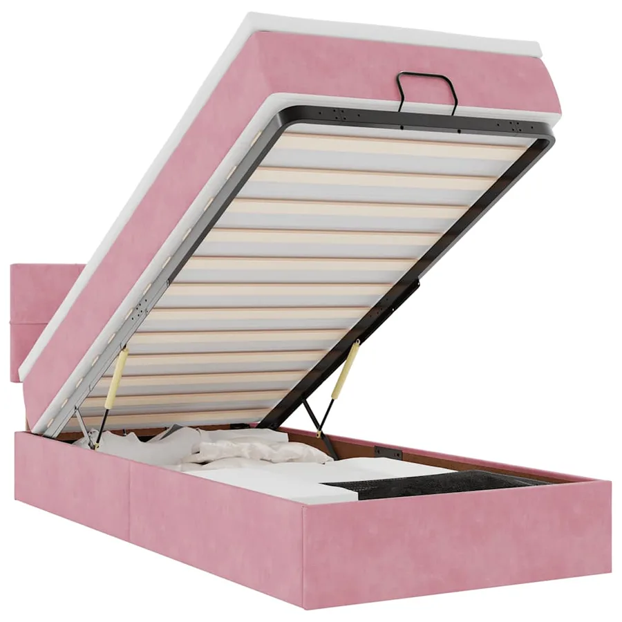 Cadre de lit ottoman avec matelas rose 80x200 cm velours - 2