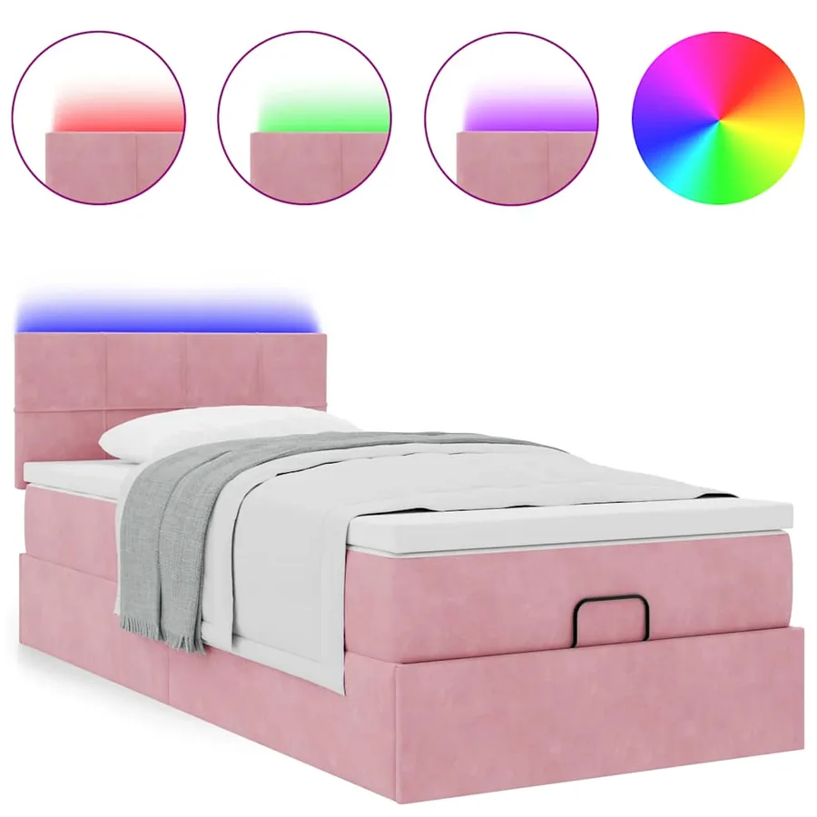 Lit ottoman avec matelas et LED rose 80x200cm velours - 5