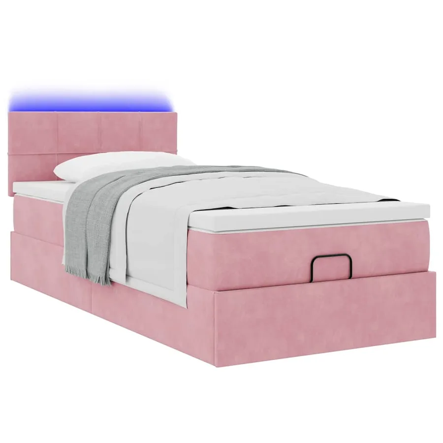 Lit ottoman avec matelas et LED rose 80x200cm velours - 6