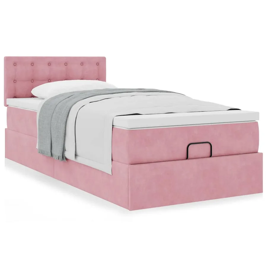 Cadre de lit ottoman avec matelas rose 80x200 cm velours - 4