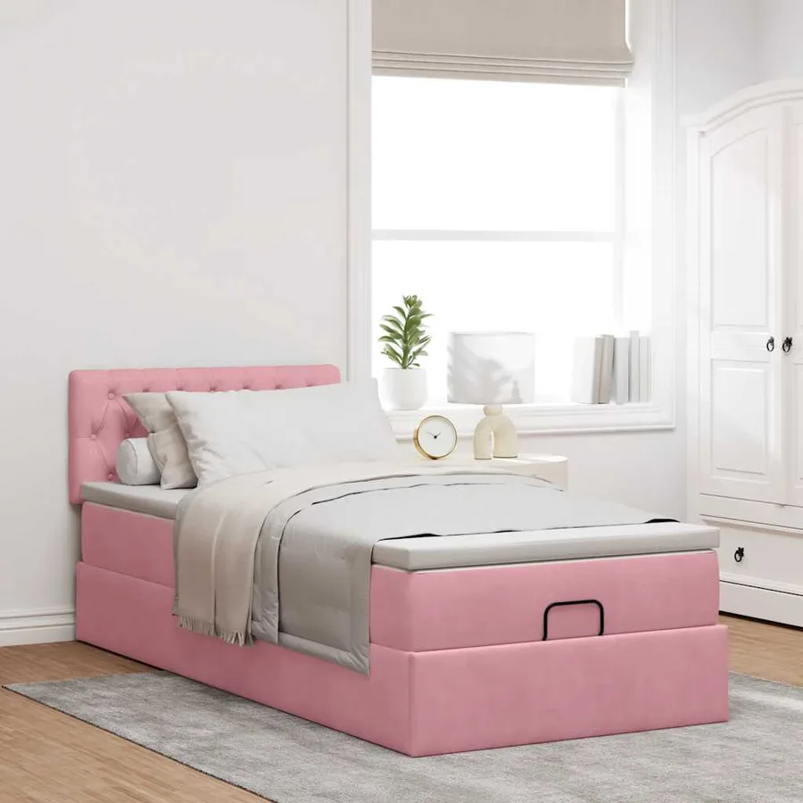Cadre de lit ottoman avec matelas rose 80x200 cm velours - 3