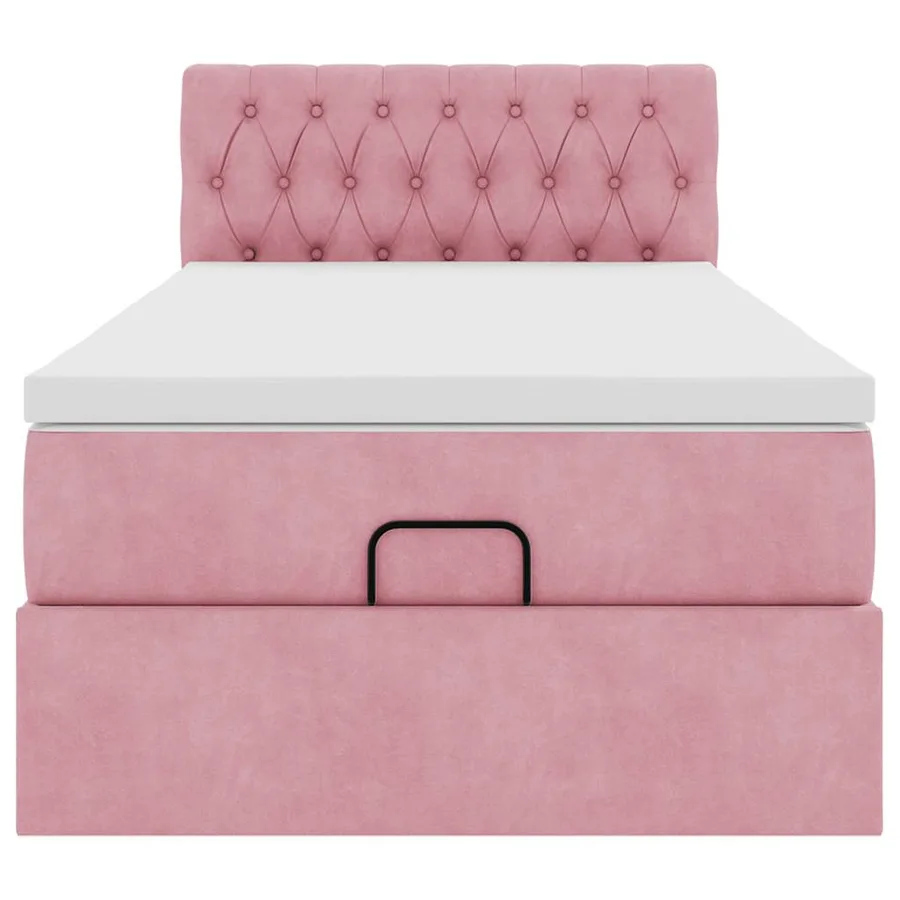 Cadre de lit ottoman avec matelas rose 80x200 cm velours - 7
