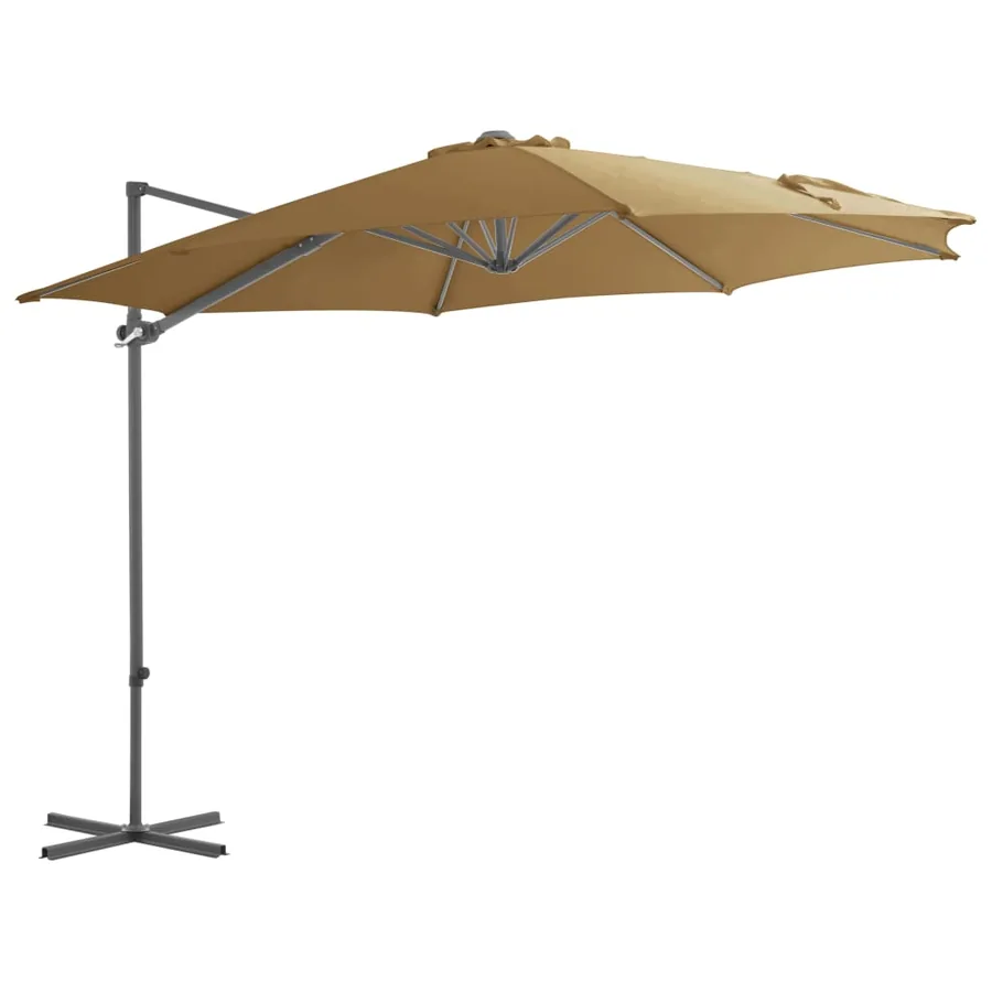 Parasol de jardin en porte-à-faux avec mât en acier taupe